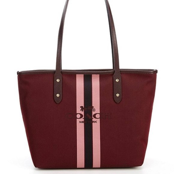 NWT COACH CENTER STRIPE VARSITY TOTE HANDBAG - Picture 1 of 4